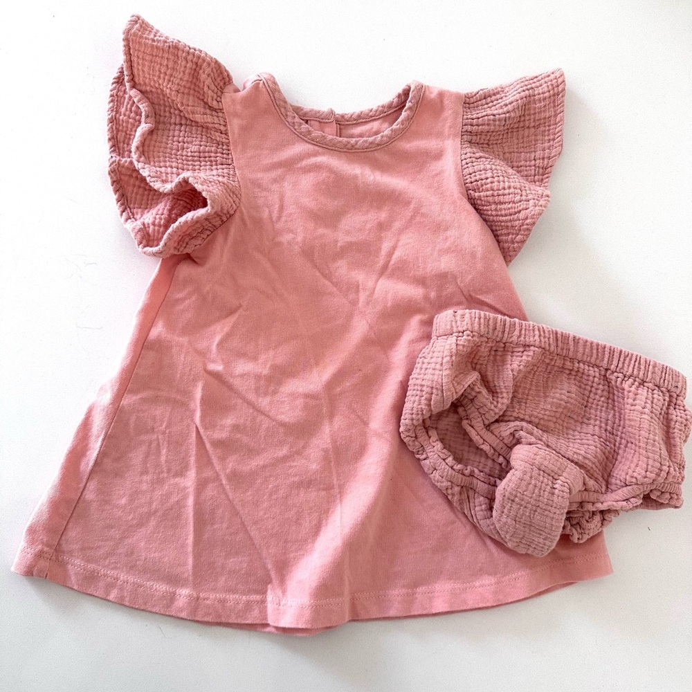 Pink Baby Dress with Ruffled Sleeves